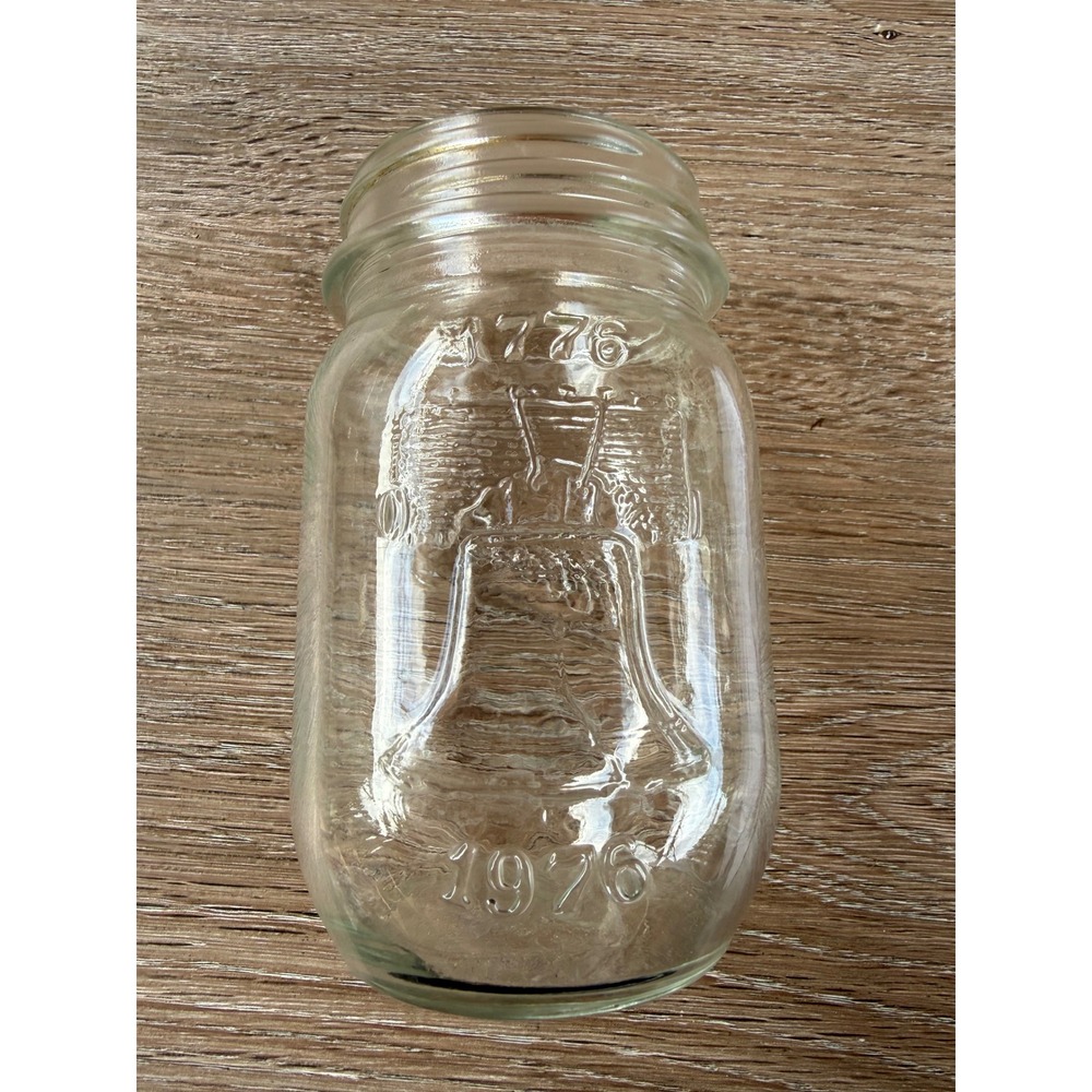 Vintage 1776-1976 Bicentennial Liberty Bell Pint Mason Jar Clear Collectible
